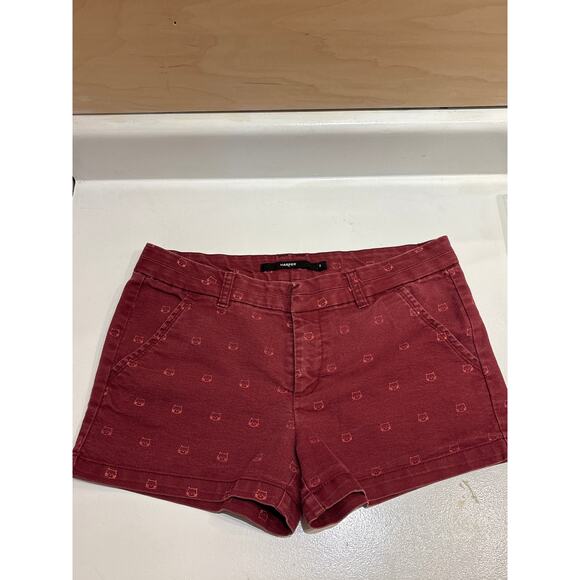 HARPER Maroon Pink Kitty Print 3” Mid Rise Stretch Chino Shorts M - Picture 7 of 8